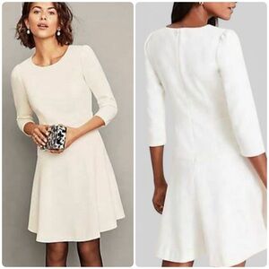 Ann Taylor Flounce Hem White 3/4 Sleeve Sheath Dress Sz 8
